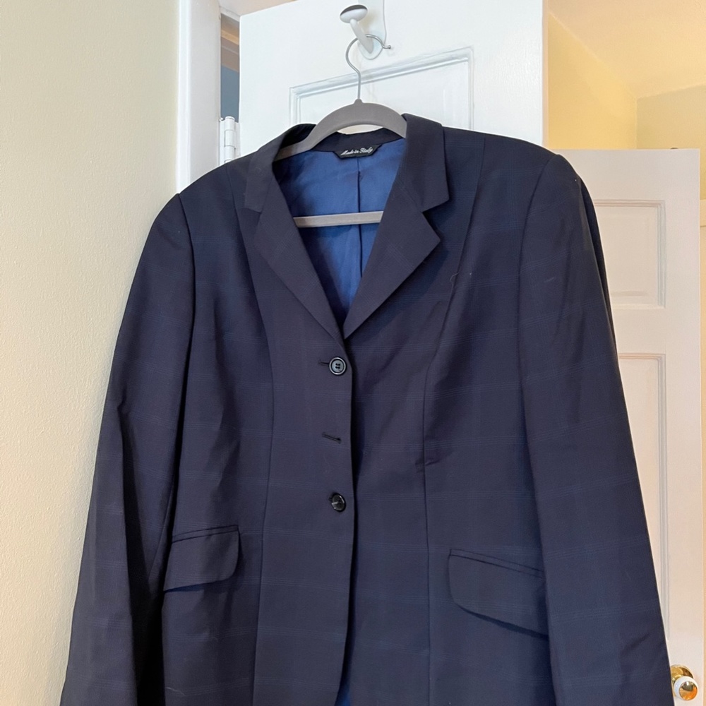 Tailored Sportsman Riding Show Coat, Navy Windowpane, 12